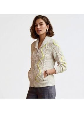 TNA Y2K Cable Knit Merino Alpaca Blend Zip Shawl Neck Cardigan Sweater Size L